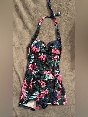 Unbranded Women sz XL Floral Halter Bathing Suit 1pc Swimsuit